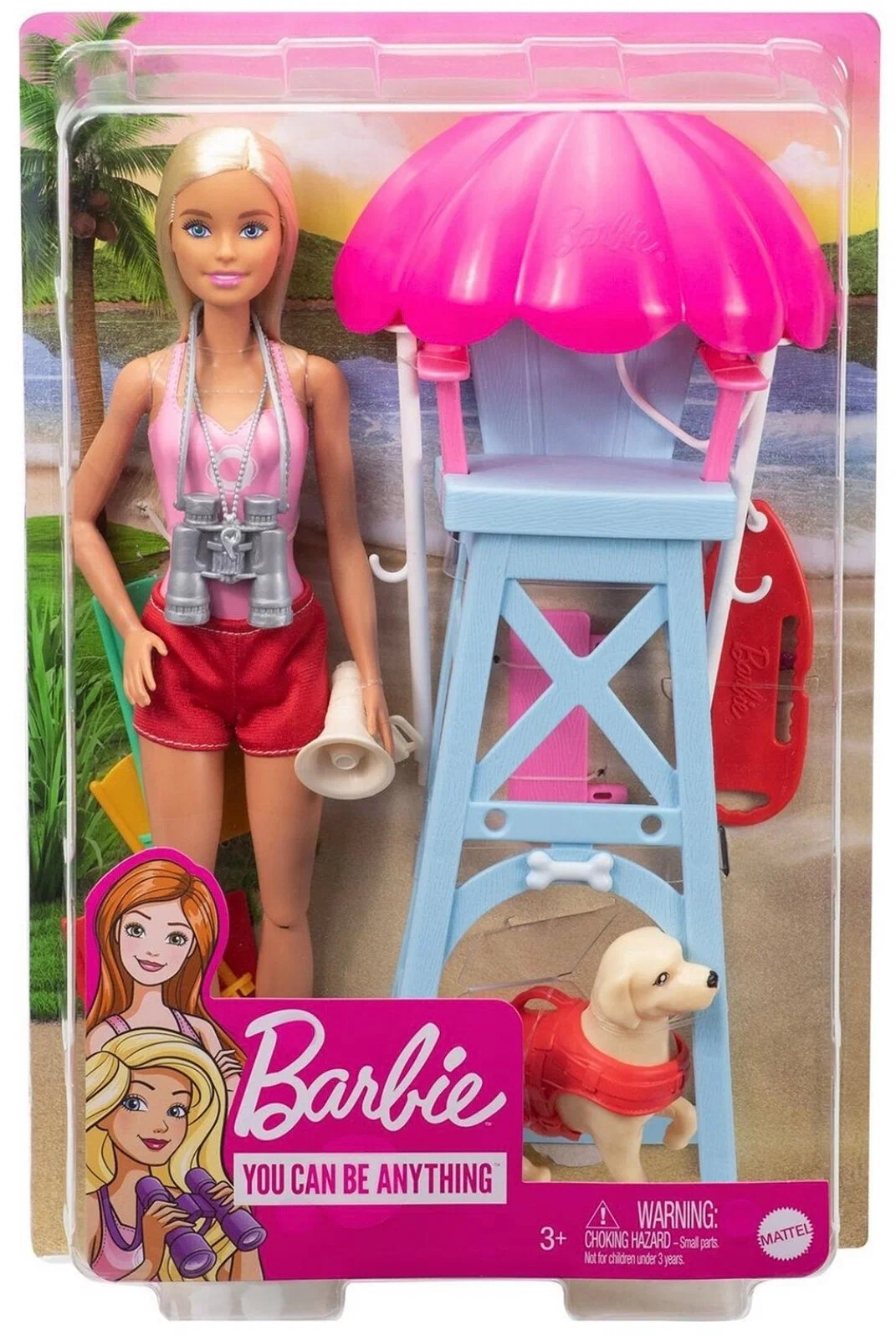 Кукла Mattel Barbie Спасатель на пляже с вышкой с собакой GTX69